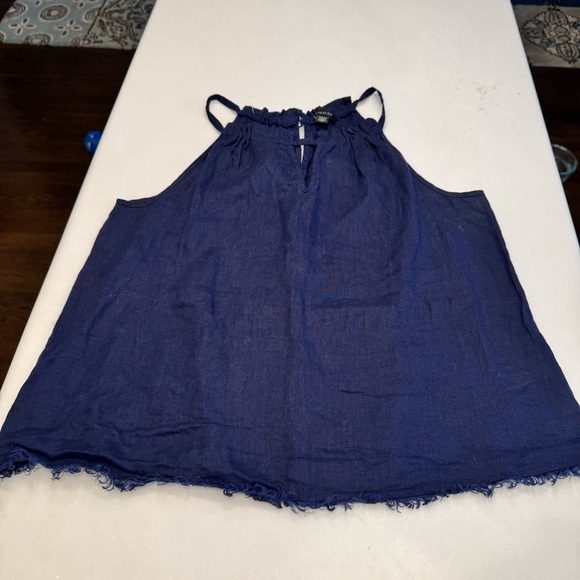 SAKS FIFTH AVENUE Women’s Navy Blue 100% Linen Halter Keyhole Neckline Top Sz M - Picture 7 of 9